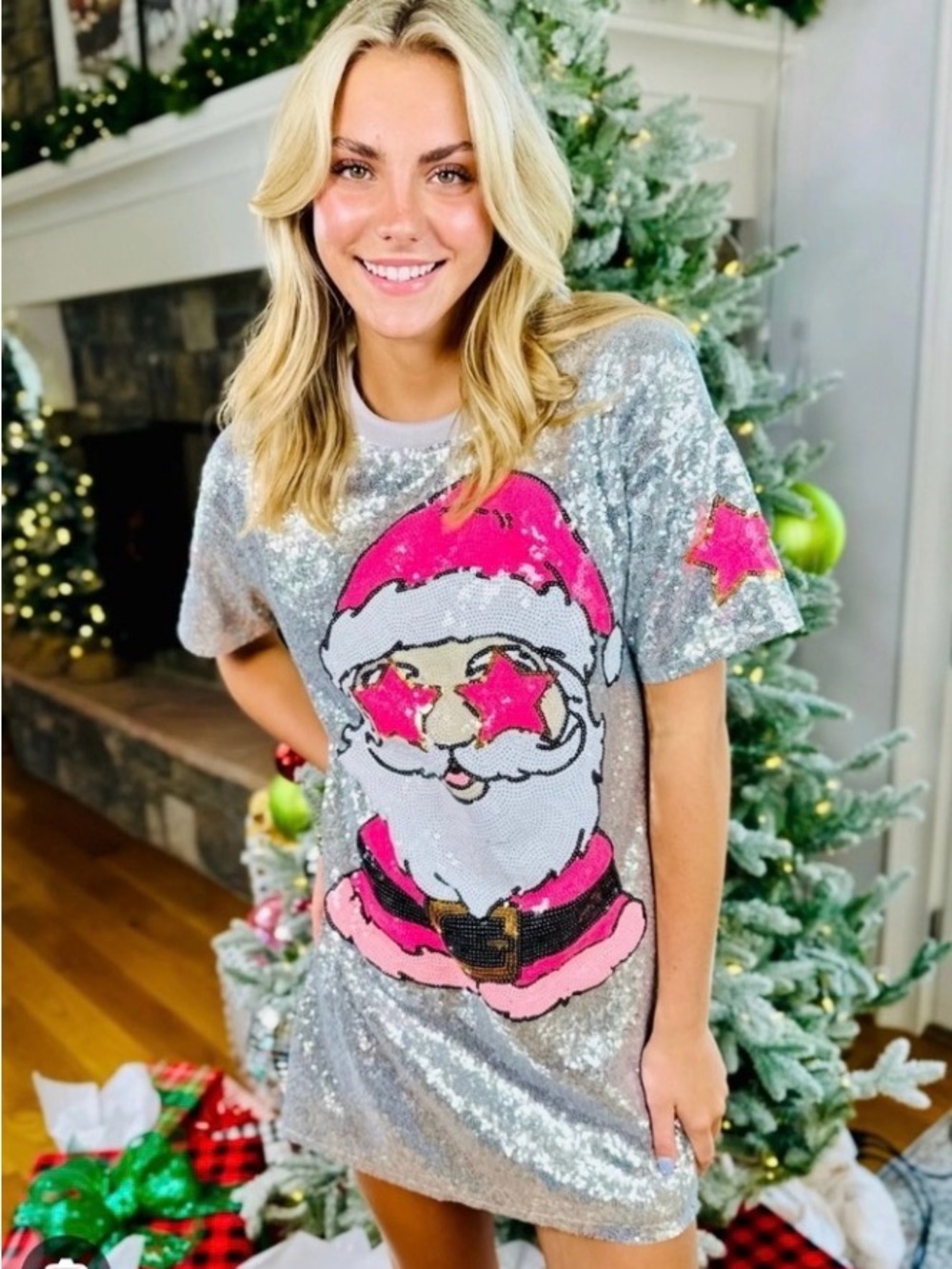 Simply Southern Merry Holiday Sequin Santa Dress